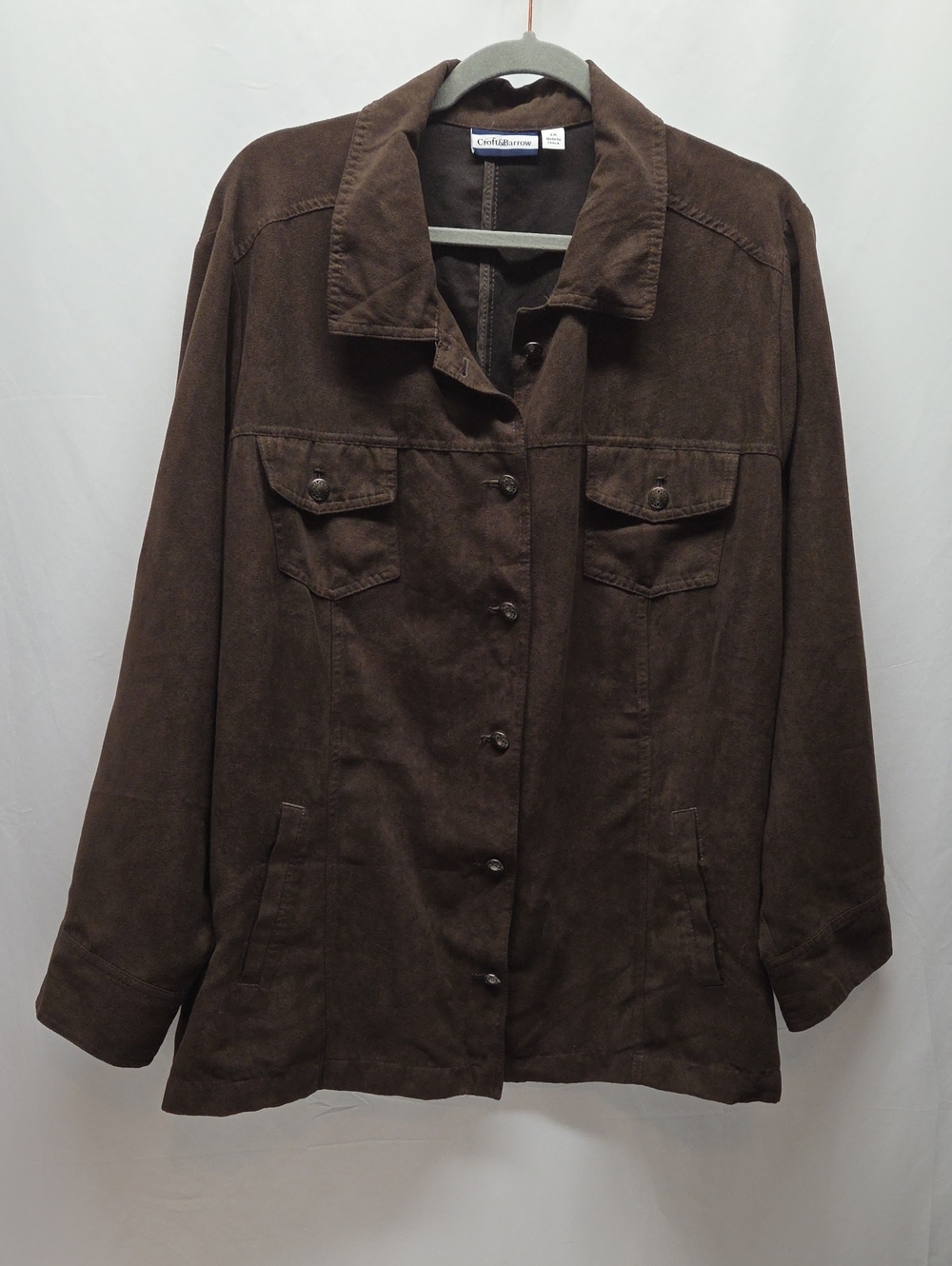 croft & barrow Brown Button-Front Faux Suede Jacket Lightweight Plus Fall